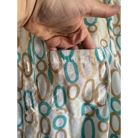 Multiples Women's Turquoise Tan Button Down Tunic Shirt Long Sleeve Asymmetric M - Picture 5 of 11